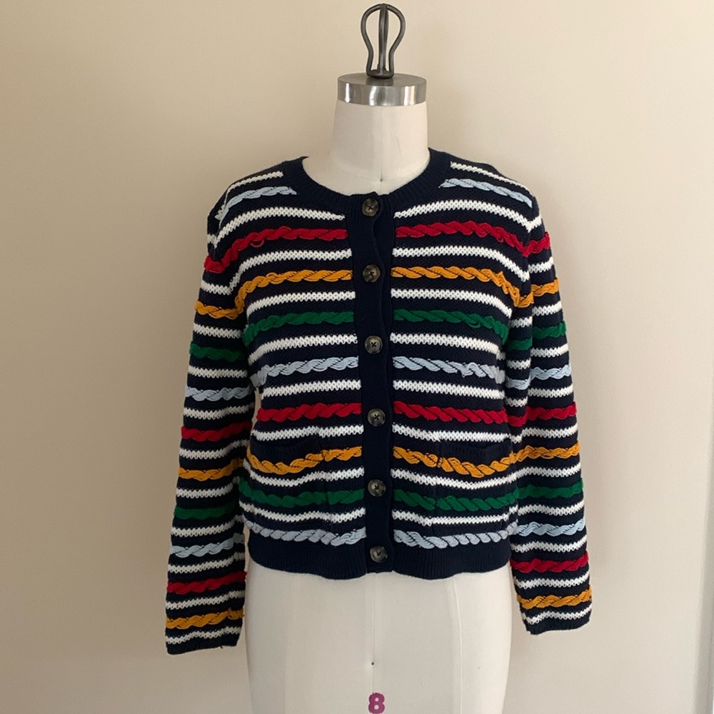La Ligne x Target Navy/Red/Yellow Textured Striped Cardigan Sweater Size Small